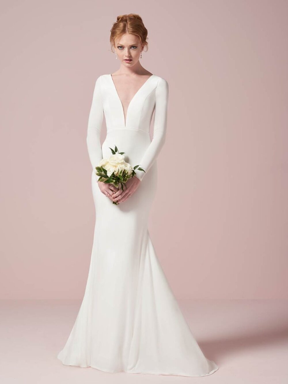 Christina Wu 22964 Long Sleeve Wedding Dress Ivory Jersey Fabric Size 8 Fits 4-6